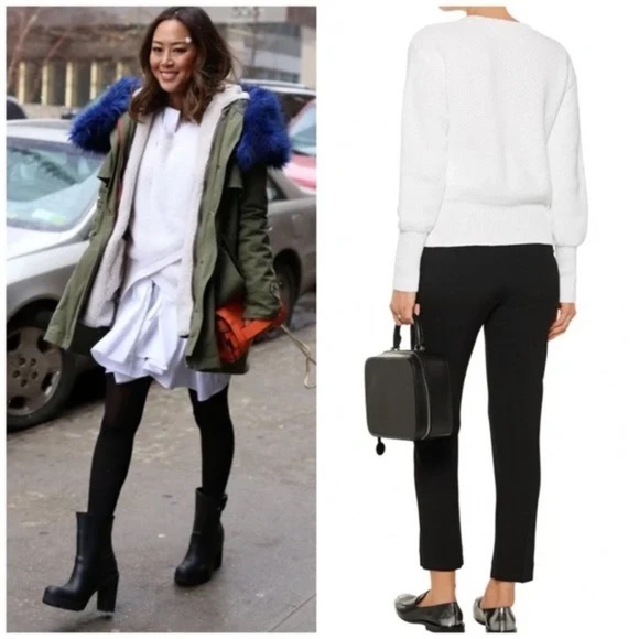 Marissa Webb Eva Asymmetric Front Crew Neck White Sweater (SW2) - Picture 3 of 6